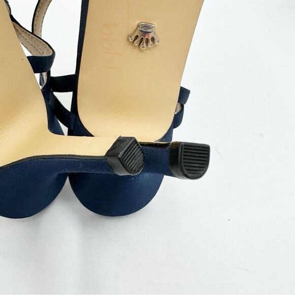 Nina Navy Blue Satin Blossom Slingback Crystal Open Toe Evening Sandal Prom 8.5 - Picture 10 of 14